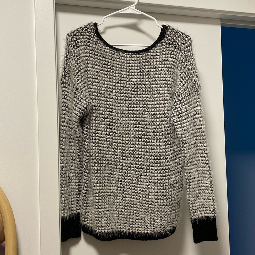 Rewind black and white fuzzy sweater